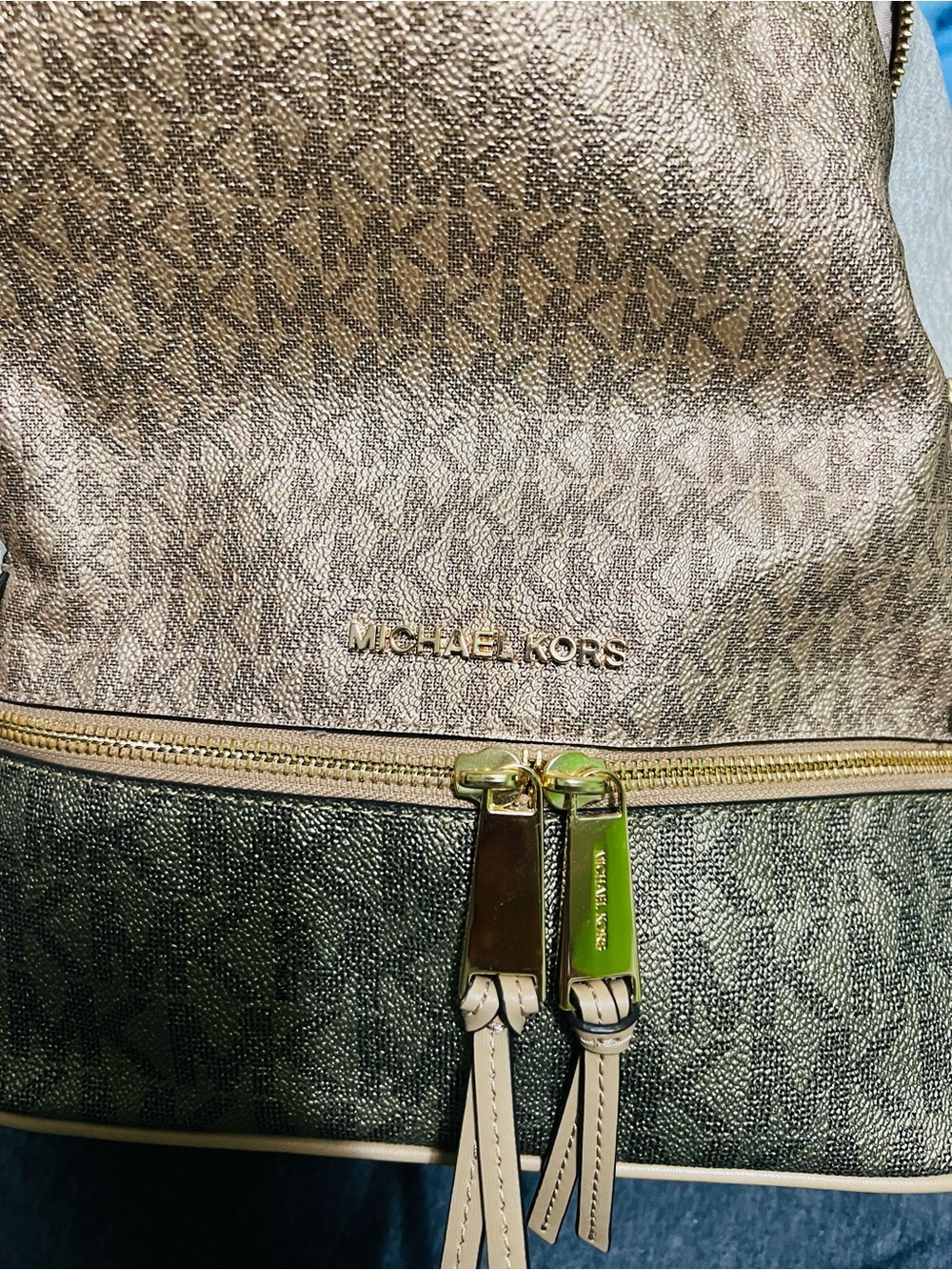 Michael Kors Two-Tone Brown and Gold Backpack - Picture 11 of 12